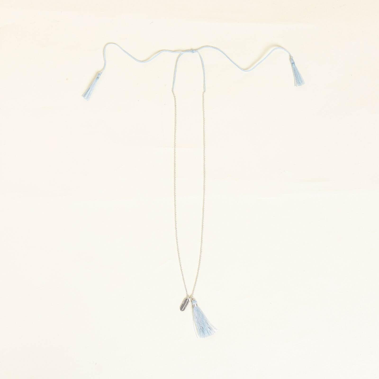 Silver Necklace with Blue Feather Accents - praijing