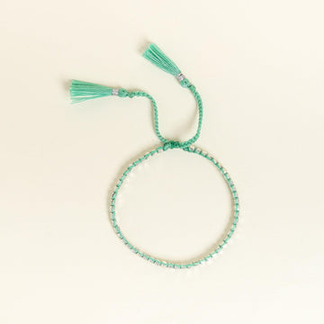 Green Yarn Silver Nugget Bracelet - praijing