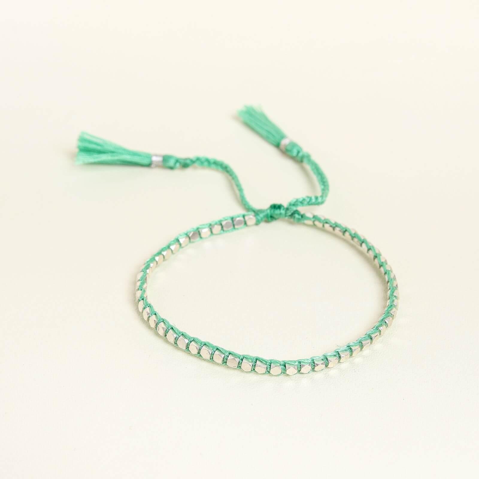 Green Yarn Silver Nugget Bracelet - praijing