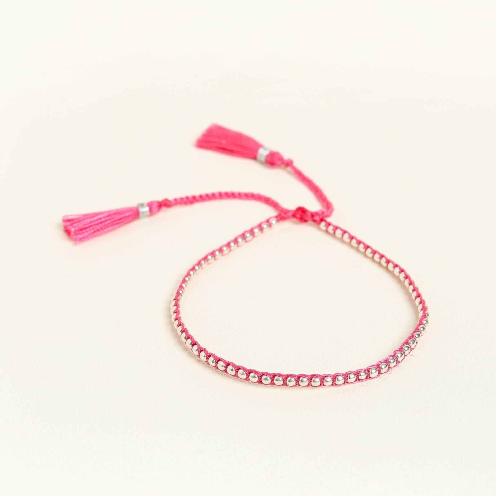 Pink Yarn Silver Nugget Bracelet - praijing