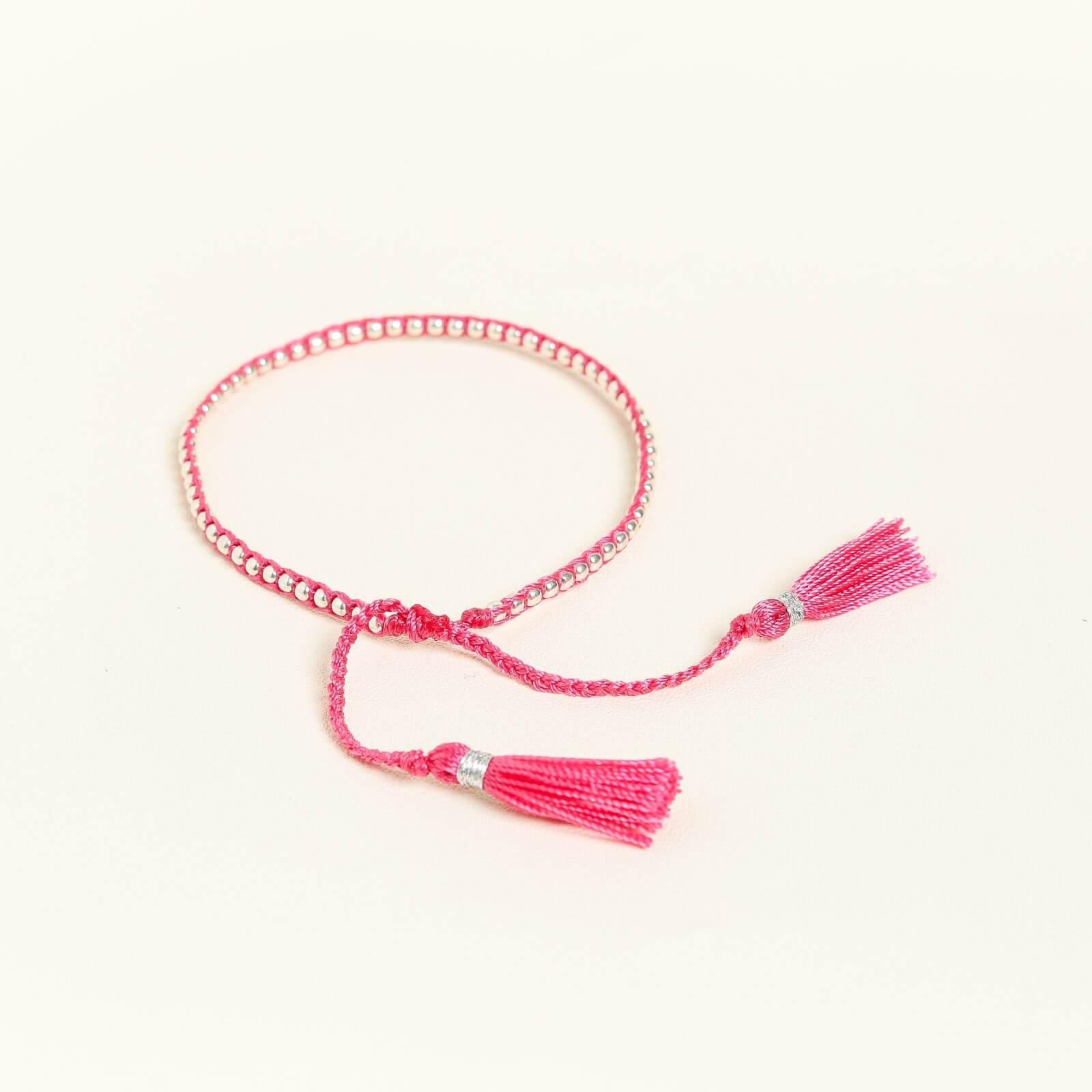 Pink Yarn Silver Nugget Bracelet - praijing