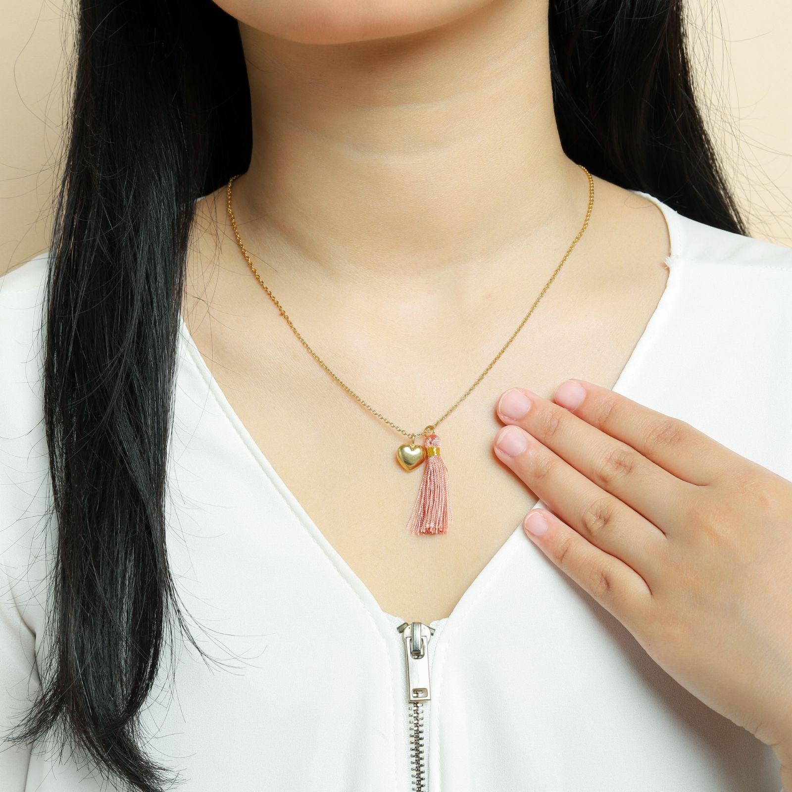 Necklace with Pink Love Accents - praijing