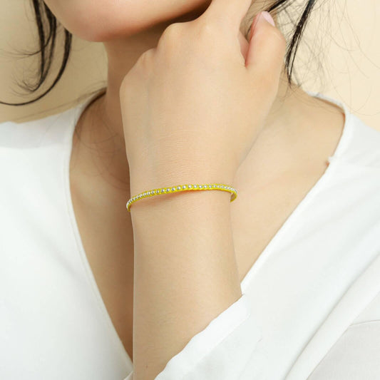 Yellow Yarn Silver Nugget Bracelet - praijing