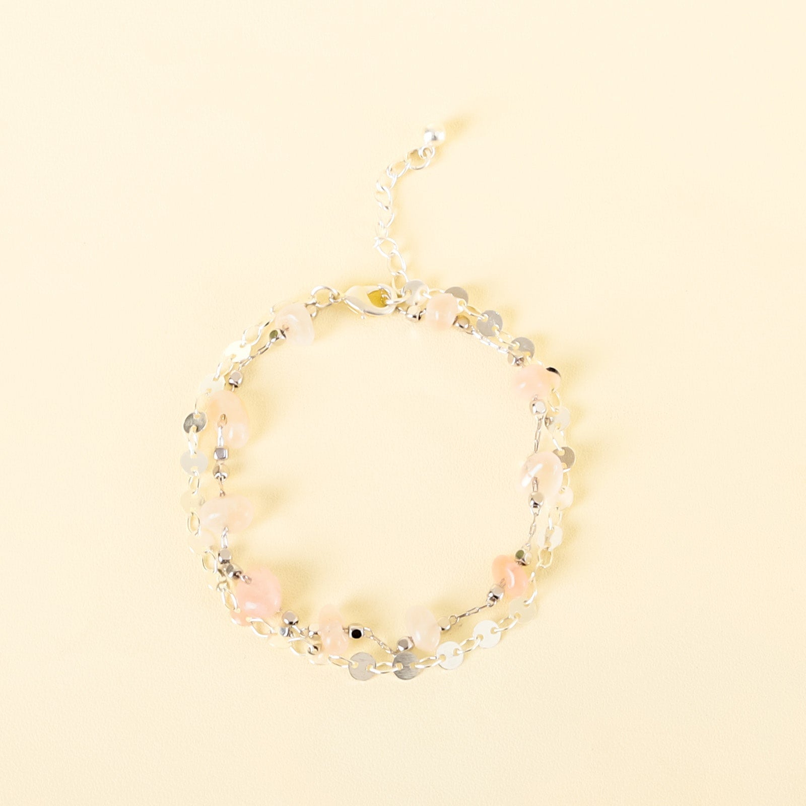 Gelang Batu Permata Perak Bohemian Rose Quartz 