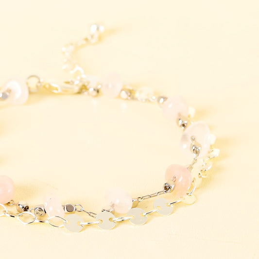 Gelang Batu Permata Perak Bohemian Rose Quartz 