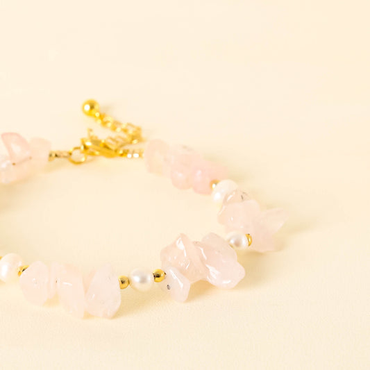 Bohemian Rose Quartz Gemstone Gold Bracelet