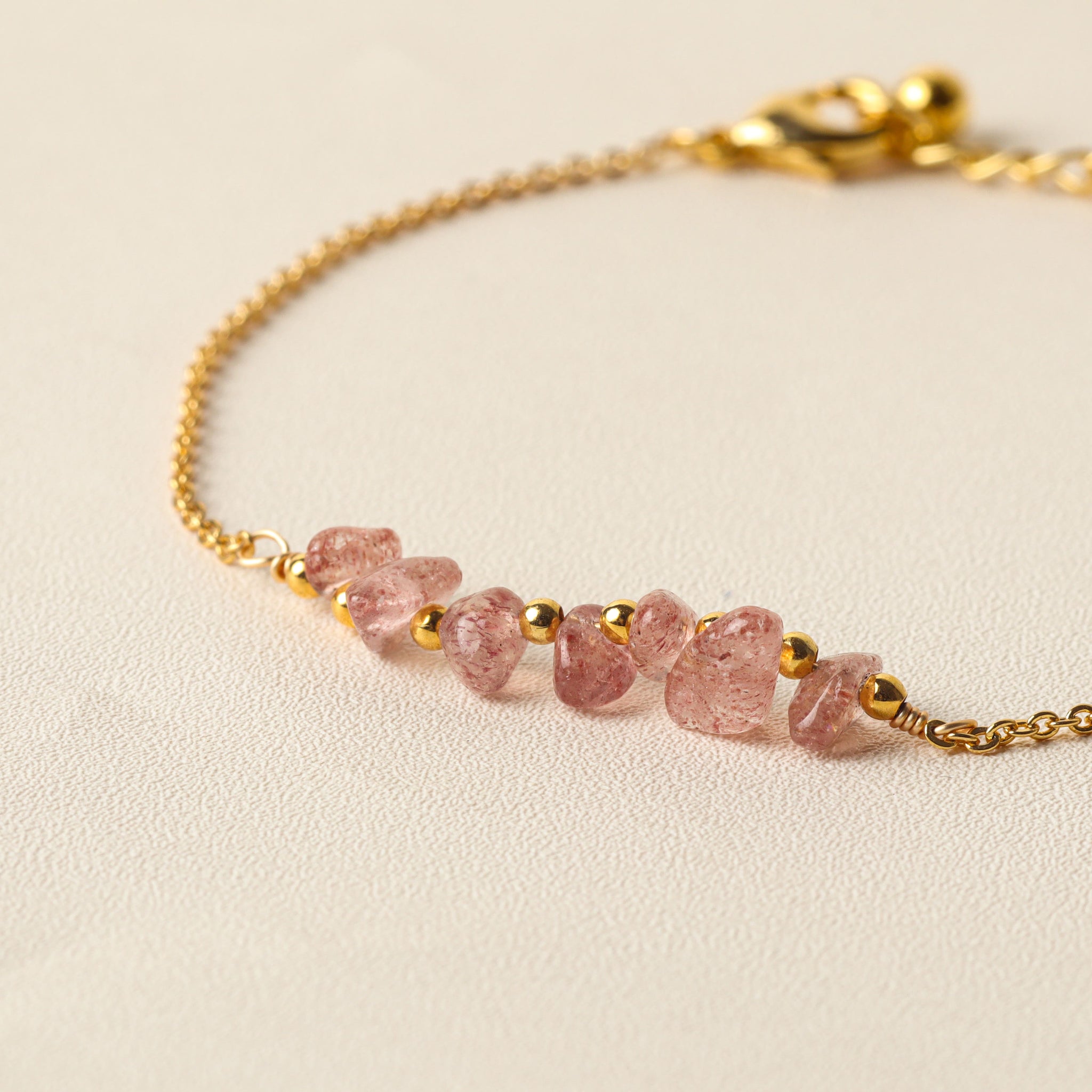 Gelang Batu Permata Emas Bohemian VIP Rose Quartz 